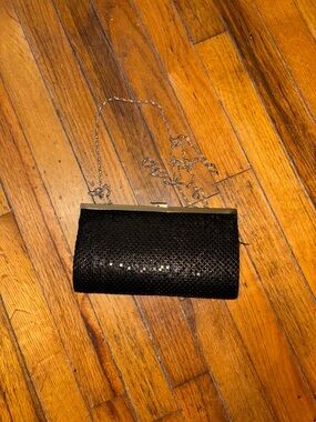 Black Sequin Evening Clutch with Silver Chain